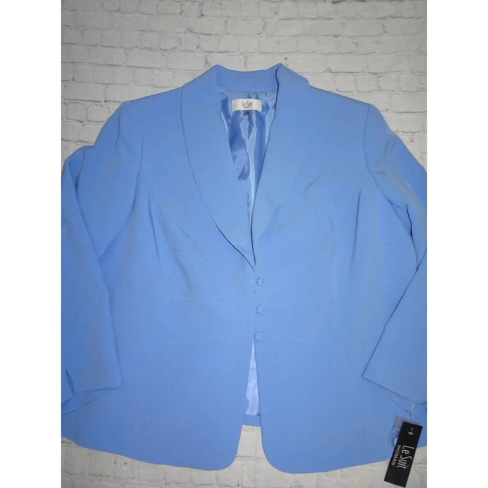 NWT Le Suit Plus Size Seamed Skirt Suit 22 W light blue - Picture 5 of 12